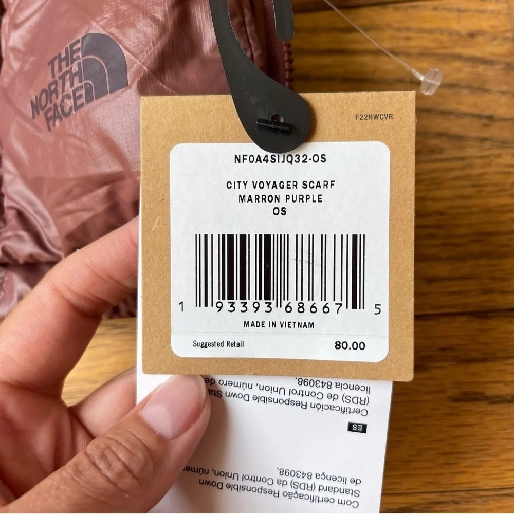 NEW The North Face City Voyager Scarf Marron Purple Down Fill One Size NWT